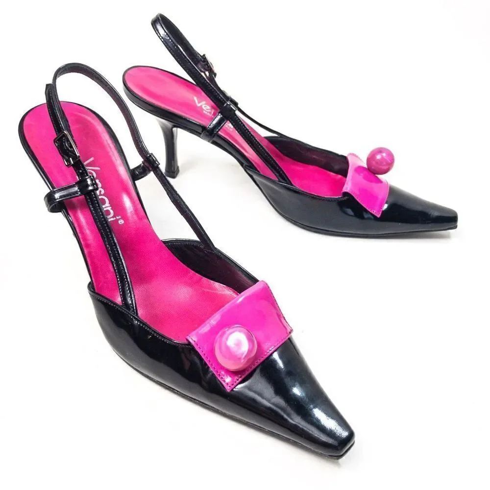Versani Black Patent Knife Slingbacks Pink Gumball Sz 6B